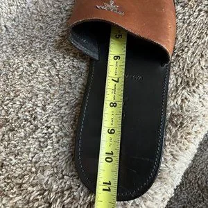 Prada | Shoes | Prada Mens Cognac Leather Logo Slide Sandals  display picture 1